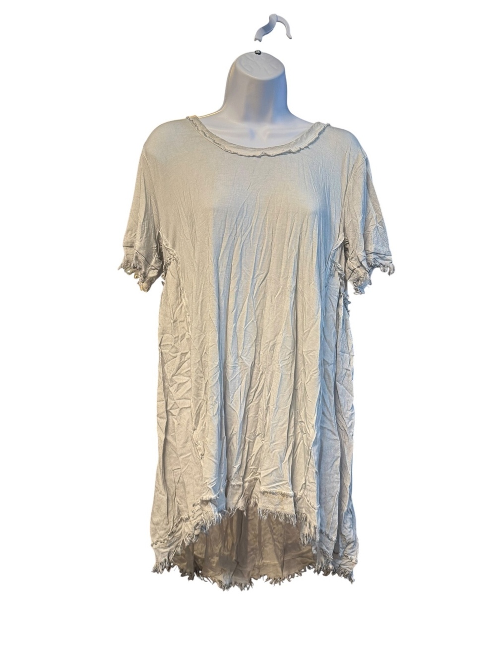 Umgee USA Light Beige Casual Dress with Frayed Edges